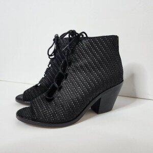 Eileen Fisher Slew Open Toe Lace Up Bootie in Black Women's Size 6.5